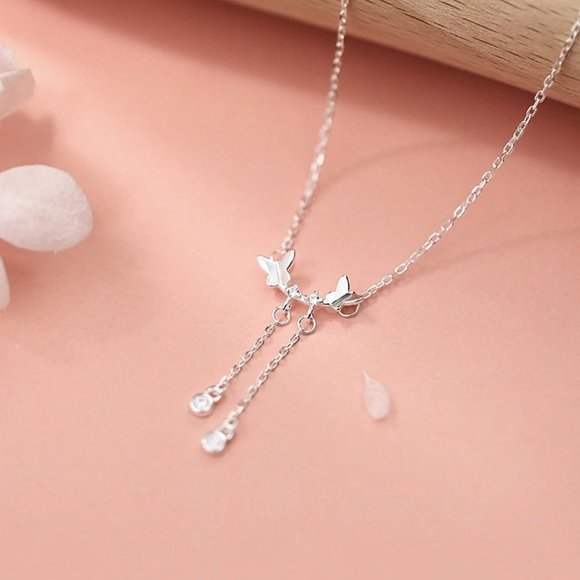 Jewelry - *925 Sterling Silver Diamond Butterfly Necklace E